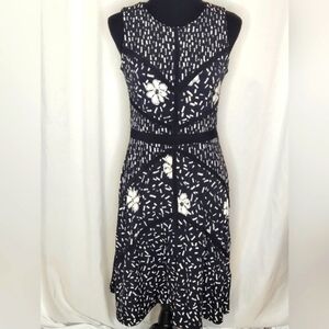 Taylor Black White Floral Sleeveless Fitted Career Casual Sheath Dress - Size 4